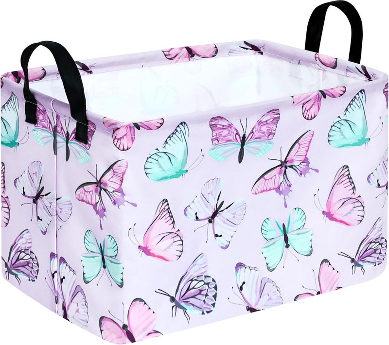 KUNRO Rectang Butterfly Storage Basket Gift Shelf Basket Storage Bin, Nursery Basket Organizer Box for With Handles for Room Deco - Image 1